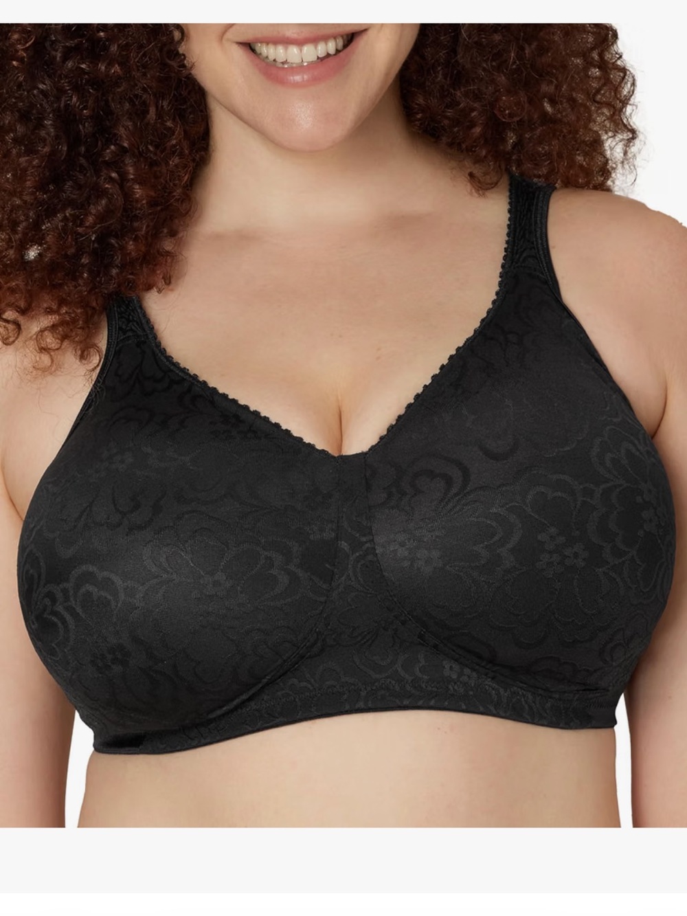 Playtex Sz 38DDD 4745 Bra Wireless Floral Jacquard Black Full-Coverage
